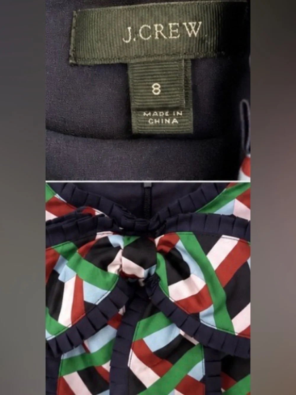 J. Crew Green Black White Red Geometric Bow Shift Dress